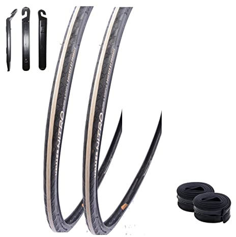 2 x Yaw Nitro 28 Rennradreifen 23-622 (700x23C) in Schwarz Weiß Schwarz + 2 passende Schläuche SV inkl. 3 Reifenheber