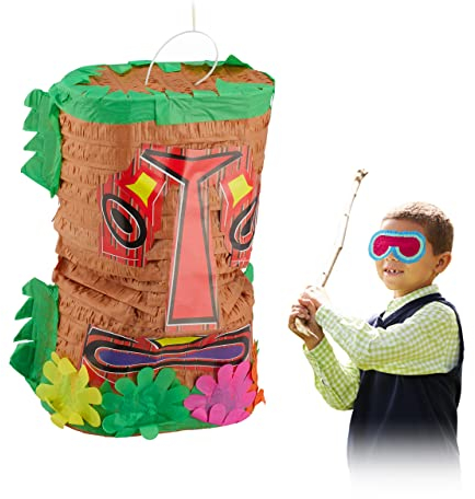 Relaxdays 10031480 Pinata Tiki, große Geburtstagspinata zum Befüllen, Schlagpinata Hawaii, Indianer Pinata zum Aufhängen, bunt