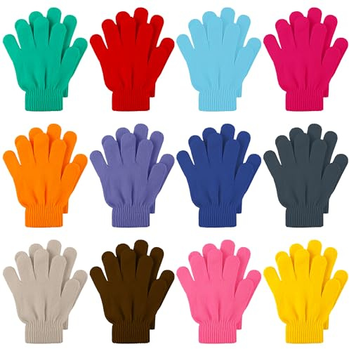Cooraby 12 Paar Kinder Winter Zauberhandschuhe dehnbare warme Zauberhandschuhe Jungen oder Mädchen Strickhandschuhe