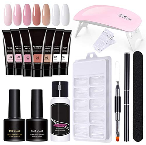 Yeeyf, set di gel per unghie, in gel Polygel, kit per unghie con lampada a LED, 3 tipi di extension per unghie, per unghie, manicure e principianti
