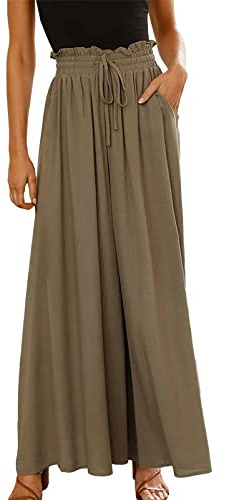 aromm Palazzo Femme Jambe Large Pantalons Taille Élastiquée Casual Longue Pantalon