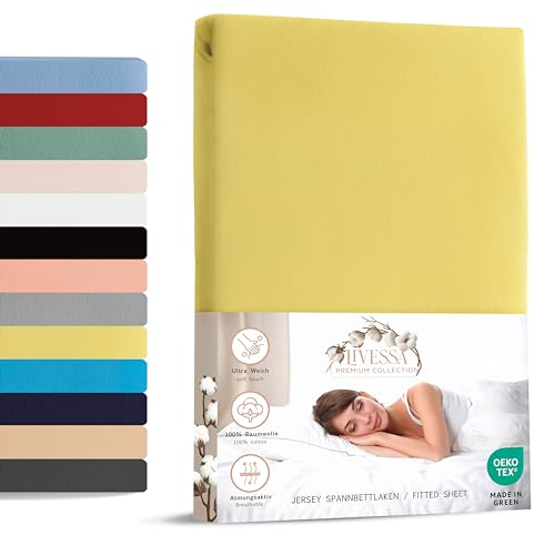 Livessa Spannbettlaken 90x200cm aus Baumwolle Single-Jersey Stoff 140 g/m², Spannbetttuch/Bettlaken, Oeko-TEX Zertifiziert (M24M05FF9), passt auch für 90x190 cm Matratzen