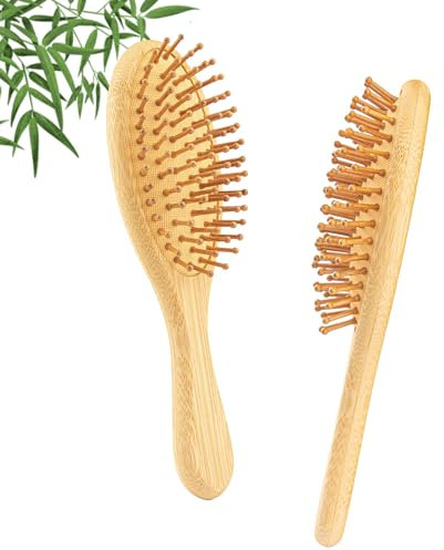 YUNAI Spazzola per capelli in bambù naturale massaggio spazzola, adatta per donne, uomini e bambini con capelli spessi/sottili/crespi/secchi, massaggio del cuoio capelluto, vegano
