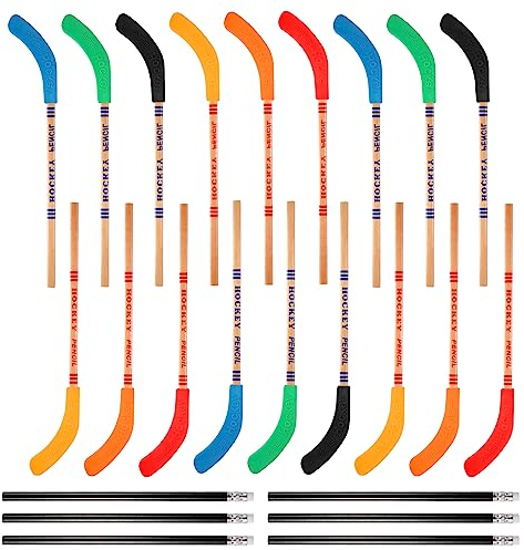 LUTER Bleistift Hockey mit Radiergummi, 18 Stück Hockey Bleistifte mit 6 Stück schwarzen Bleistiften Hockey-Motto-Party-Dekorationen Belohnungs Sport Bleistifte für Studenten