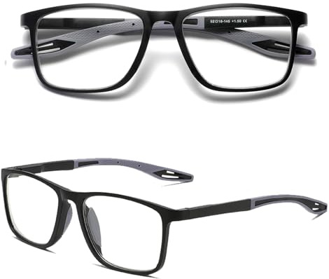 Hubeye Gafas de lectura deportiva para mujeres y hombres ultraligeras anteojos de lectura gafas anti luz azul (Negro, 1.25)