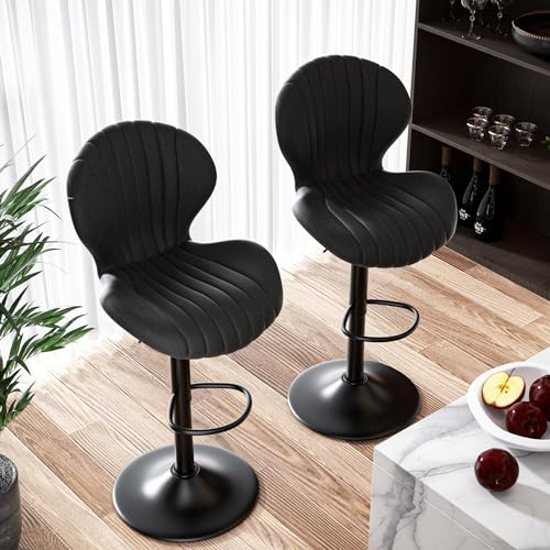 Hawthyhome Barhocker 2er Set |Barhocker Höhenverstellbar mit lehne •Hocker aus Fabric•Küchenstühle mit Fußstütze •Barstühle Drehstühle •360°Drehbar Einfache Montage •Schwarz
