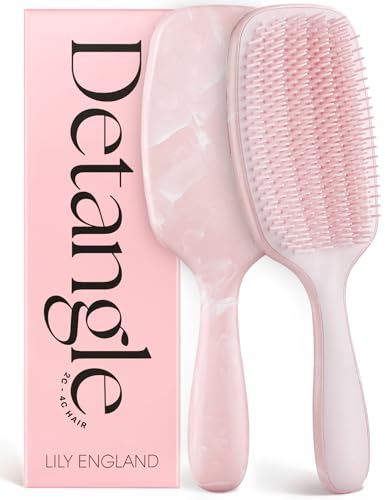Lily England Curly Hair Brush - Pain-Free Detangling & Styling Brush With Flexible Bristles for Wet & Dry Hair - Easy to Hold for 3c to 4c Hair, Pink