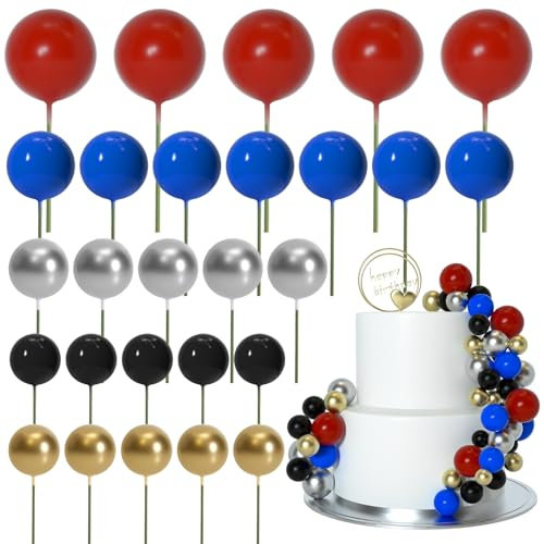 ASTARON 50 pièces décorations de gâteau en forme de boules Mini ballons Bâtonnets de décoration de gâteau Boules en mousse Pics à gâteau pour fête de mariage Anniversaire (Série Bleu Rouge)