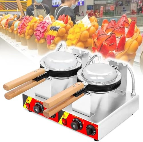 MIAOMI Gaufrier à Bulles, gaufrier à œufs à 2 têtes, Machine à gaufres à Glace antiadhésive, gaufrier Rotatif à poignée en Bois