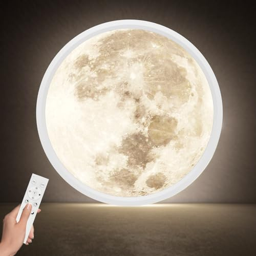 Aphyni Lámpara de techo Moonlight LED Ø30cm,24W lámpara impermeable 3000-6500K 2800LM IP44 con función de memoria temporizador para dormitorio, habitación infantil, pasillo, cocina, comedor