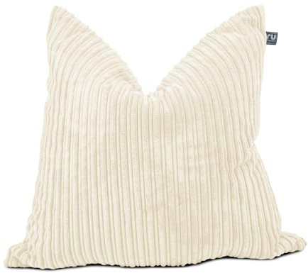 rucomfy Beanbags Corduroy Bean Bag Square Floor Cushion with Filling & Washbag - Machine Washable Adults Extra Large Pillow Cushion & Seating - Living Room & Bedroom Furniture - 68 x 68cm (Ivory)