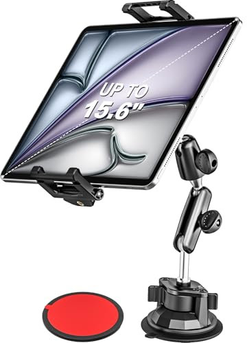 Dosvsi Car Tablet Mount Dashboard, [UP to 15.6] Ultra-Stable Suction Cup Tablet Holder for Truck, Heavy Duty Vehicle Windshield Cradle for iPad Pro 12.9 Air Mini, Galaxy tab, iPhone, 6.1-15.6 Device