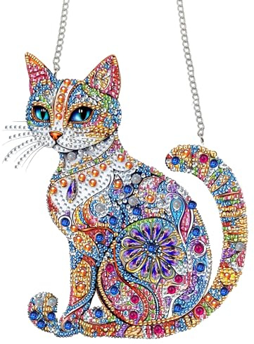 Bimkole Diamond Painting Hängsmycke Katt, Hängande Diamantkonst Diamantmålningsset Djur, DIY 5D Diamantmålning Fönsterhängare För Hem, Trädgård, Dörr Och Utomhusområde 20x20 Cm