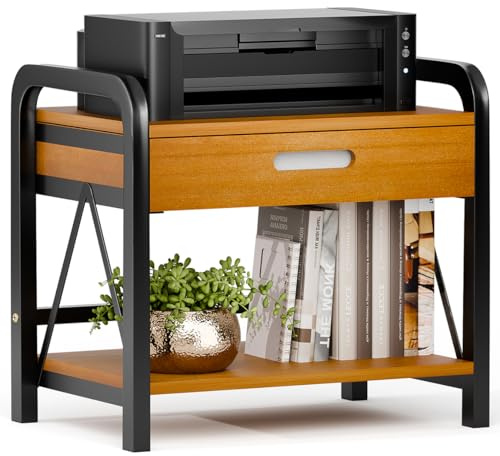 Optyuwah Support d'imprimante à 2 niveaux avec tiroir de rangement, organiseur de bureau, support d'imprimante, étagère d'imprimante, table d'imprimante pour bureau, maison, école, fax, photocopieur