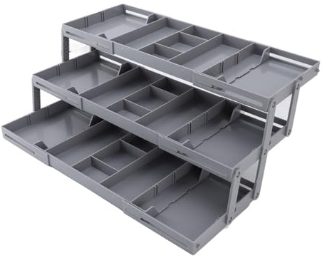 Bamjour Multi Level Drawer Organizer, Expanderbar Hopfällbar Smart Drawer Organizer Makeup För Låda Kök Prylar Redskap Multi Level Smart För Smycken, (3 lager)