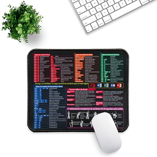 Oaioya Alfombrilla de Ratón 30x25 cm en Español, Atajos de Word, Excel, PPT y Ejercicios de Oficina, Tela Impermeable con Base de Goma Antideslizante para Mayor Productividad y Comodidad