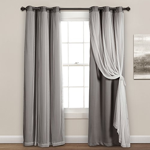 Lush Decor Sheer Grommet Curtains Panel with Insulated Blackout Lining, Room Darkening Window Curtain Set (Pair), 38 W x 84 L, Dark Gray