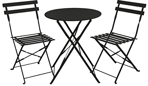 SVITA Bistro-Set 3-teilig Gartenset Garnitur Metall-Möbel Stuhl Tisch Klapp-Möbel Balkon-Set Schwarz