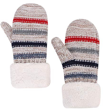 ITODA Womens Knit Gloves Winter Thermal Knitted Gloves Thick Fleece Lined Insulated Warm Mittens Ladies Girls Full Finger Hand Warmer Outdoor Cold Weather Gloves Birthday
