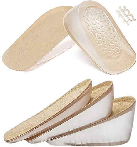 Ailaka 2 Pairs Gel Height Increase Insole, Invisible Heel Lift Inserts, Elastic Shock Absorption Pads 3 Heights for Men & Women | Elastic Gel Absorbs Shock, Honeycomb Design, Velvet Top Keeps Feet Dry, Non-Slip Base Stays In Place