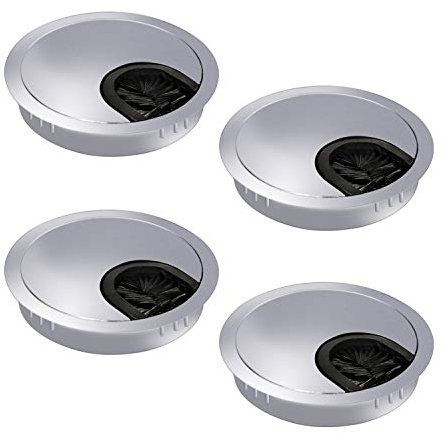 Petutu 4er-Set Kabeldurchführung 60mm, Kabeldurchlass Schreibtischkanal kabelmanagement Schreibtisch mit Bürstendichtung für Schreibtische/Büro/Arbeitsplatten, Metall