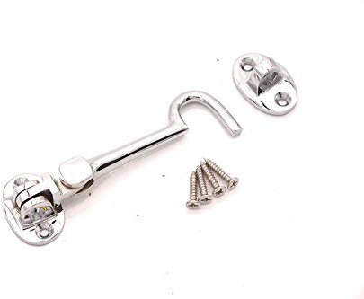 Infinity Decor Heavy Duty Polished Chrome4 (100mm) Cabin Hook & Eye Silent Catch Door Latch Lock for Gate Shed Patio Window Garden Gate