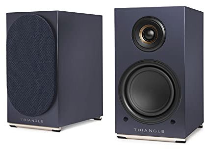 Triangle - Enceintes Actives AIO Twin - Enceintes Bibliothèque Wi-FI & Bluetooth avec Amplificateur 2x50W - Audio HD - Entrées Phono/Platine + TV Optique - 165 x 304 x 235 mm - Bleu Abysse (Paire)