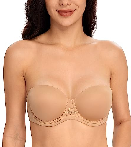 DotVol Damen Trägerloser BH Rückenfrei Ohne Träger Push Up Büstenhalter mit Geformte Cups für Abendkleider Ballkleider Brautkleider(95D,Pekannuss)