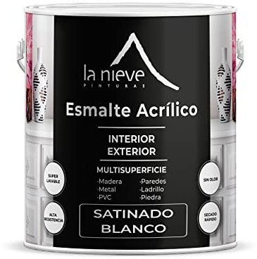 Pinturas la Nieve Esmalte acrílico satinado multisuperficie interior y exterior (2,5 litros, Blanco)
