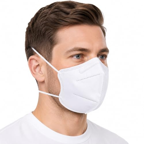 FFP2 Respiratory Face Mask, filters Germs, Dust & Particles, White, Pack 10 | Adjustable HEAD ties (no ear loops which can easily ping off ears!)
