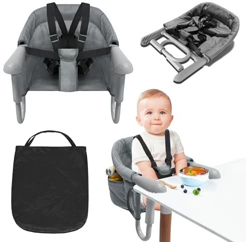 Froadp Faltbar Tischsitz Baby mit Aufbewahrungstasche und Sicheren Befestigungslaschen für Kleinkind Babysitz Kindersitz Hochstuhl mit Verstellbaren Befestigungsstangen für Hause Reisen, Grau
