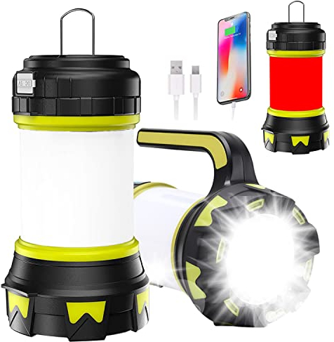 Camping Lantern, Outdoor Led Camping Lantern, Rechargeable Flashlights with 1000LM, 6 Modes, High Power Bank, IPX5 Waterproof Portable Emergency Camping Light for Fishing, Hiking, Reading