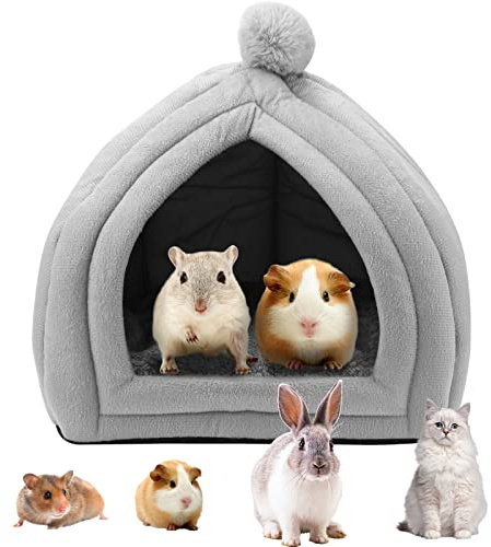 Hileyu Cuccia Criceto per Piccoli Animali,Casa Invernale per Piccoli Animali Domestici Letto,Letto di porcellino d'India,Casetta per Conigli Invernale con Cuscino Sfoderabile per Piccoli Animali Gray
