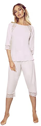 Selente Sweet Dreams Tina Pigiama alla Moda/Pyjama (Made in EU) Maniche 3/4, Pantalone Capri Rosa, Taglia 42