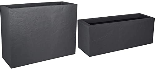 EDA Blumenkasten Volcania, quadratisch, Farbe: Anthrazit-Grau & - Blumenkasten Volcania'Up 57 l – Dekor Steinoptik – einwandig – Wasserspeicherzone – 79,5 x 29,5 x 29,5 cm – Anthrazitgrau