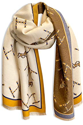 LumiSyne Hiver Écharpe Châle En Cachemire Pour Femmes Motif Lettre Et Rétro Cheval Chaud Écharpe Pashmina Avec Gland Douce Longue Châle Etoles