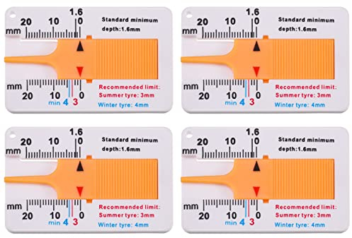 Dacitiery 4 Stücke Reifen Profiltiefenmesser, Kunststoff Reifenprofiltiefenmesser Profiltiefenmesser für Reifen, 0-20mm Profile Depth Gauge Tread Depth Gauge Motorrad Fahrzeug Auto