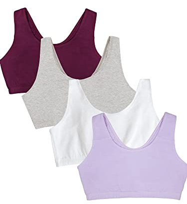 Fruit of the Loom Women's Built Up Tank Style Sports Bra Value Pack, Opaque, Purple/White/Lilac/Grey, 48 (Pack of 4)