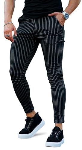 GINGTTO Pantalones Elásticos Slim Fit Hombre Chino Ajustados pantalón Rayas Vestir para Hombres Negro 30