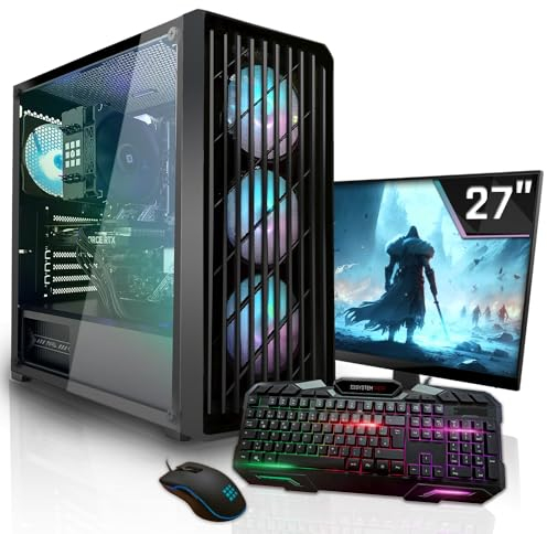 SYSTEMTREFF Gaming Komplett PC Set AMD Ryzen 5 5500 6x4.2GHz | Nvidia RTX 5060 8GB DX12 | 1TB M.2 NVMe | 32GB DDR4 RAM | 27 TFT Monitor | Desktop Paket Computer für Gamer, Gaming
