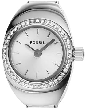 Fossil orologio anello per donna, movimento al quarzo con cinturino in acciaio inossiperbile, 15 mm, Tono Argento