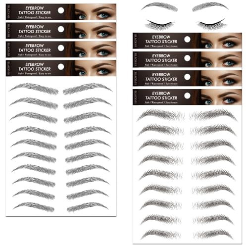 8 Sheets 6D Hair-Like Authentic Eyebrows Transfers Stickers Eyebrow Tattoo Stickers Eyebrow for Women and Girls Cosmetic Products BLACK