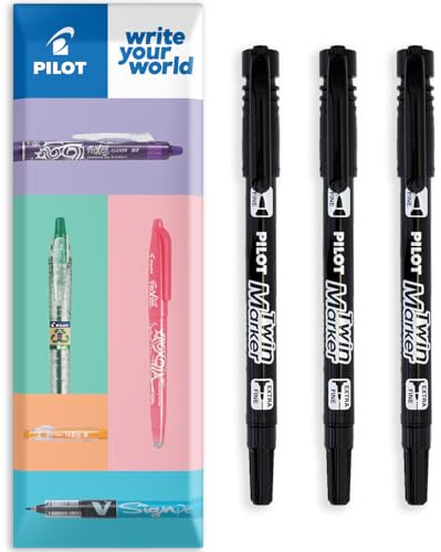 Pilot Lot de 3 marqueurs permanents 2 en 1 à double pointe fine et extra fine - Gamme Begreen 76 % recyclé (noir, lot de 3)