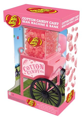 Jelly Belly Cotton Candy Cart Dispenser, Pink Decorative Bean Machine and Bank