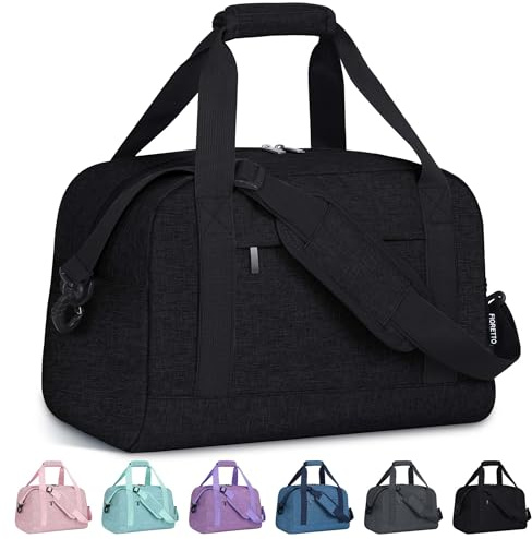FIORETTO for Ryanair Cabin Bags 40x20x25, Travel Underseat Hand Luggage Bag with Removable Wet Pocket, Carry on Weekend Overnight Holdall Bag with 5 Compartments for Women & Men 20L Black