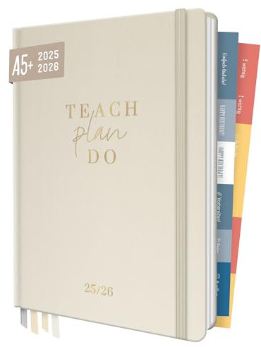Häfft® Lehrer-Planer 2025/2026 A5 + Taupe Canvas Leinen-Einband Lehrerkalender/Schuljahresplaner mit 236 Seiten, Stickern und mehr - nachhaltig & klimafreundlich