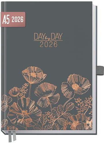 Häfft® Organizer Day by Day Buchkalender 2026 A5 1 Tag 1 Seite Poppy- Tagesplaner Kalender, Tageskalender, Terminkalender, Terminplaner 2026 - nachhaltig & klimafreundlich