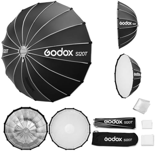 Godox Softbox Godox S120T - Ombrello Softbox a sgancio rapido da 120 cm, supporto Bowens con diffusori anteriori e interni rimovibili per fotografia, live streaming e viaggi