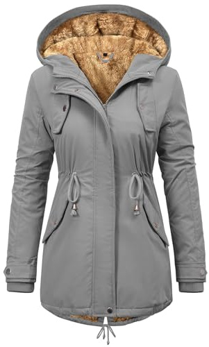 CMTOP Cappotto Donna Invernale con Cappuccio Foderati Giacca Antivento in Pile Termici Elegante Giubbotto Lungo Spessa Parka Cappotto Imbottito Casual con Tasche e Coulisse