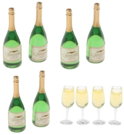 Lote de 10 botellas de champán en miniatura para casa de muñecas a escala 1:12, juego de accesorios para casa de muñecas